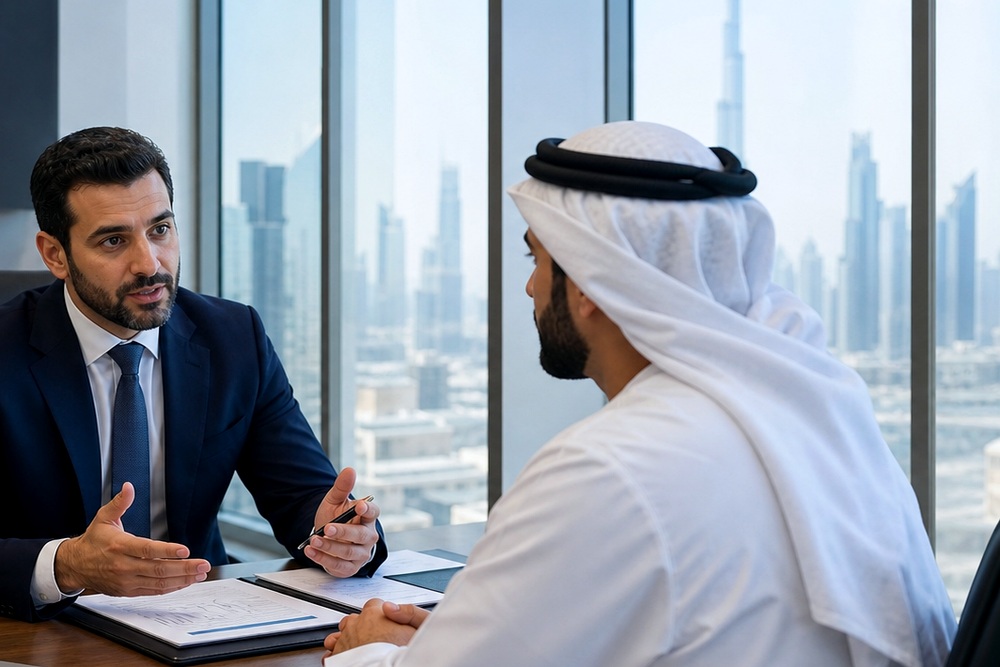 Insurance advisory meeting with business clients